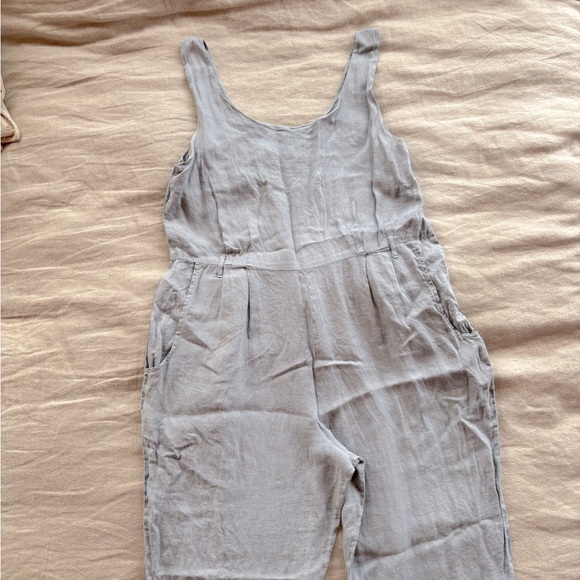 Black Crane Linen Jumpsuit/Overalls - Picture 3 of 13